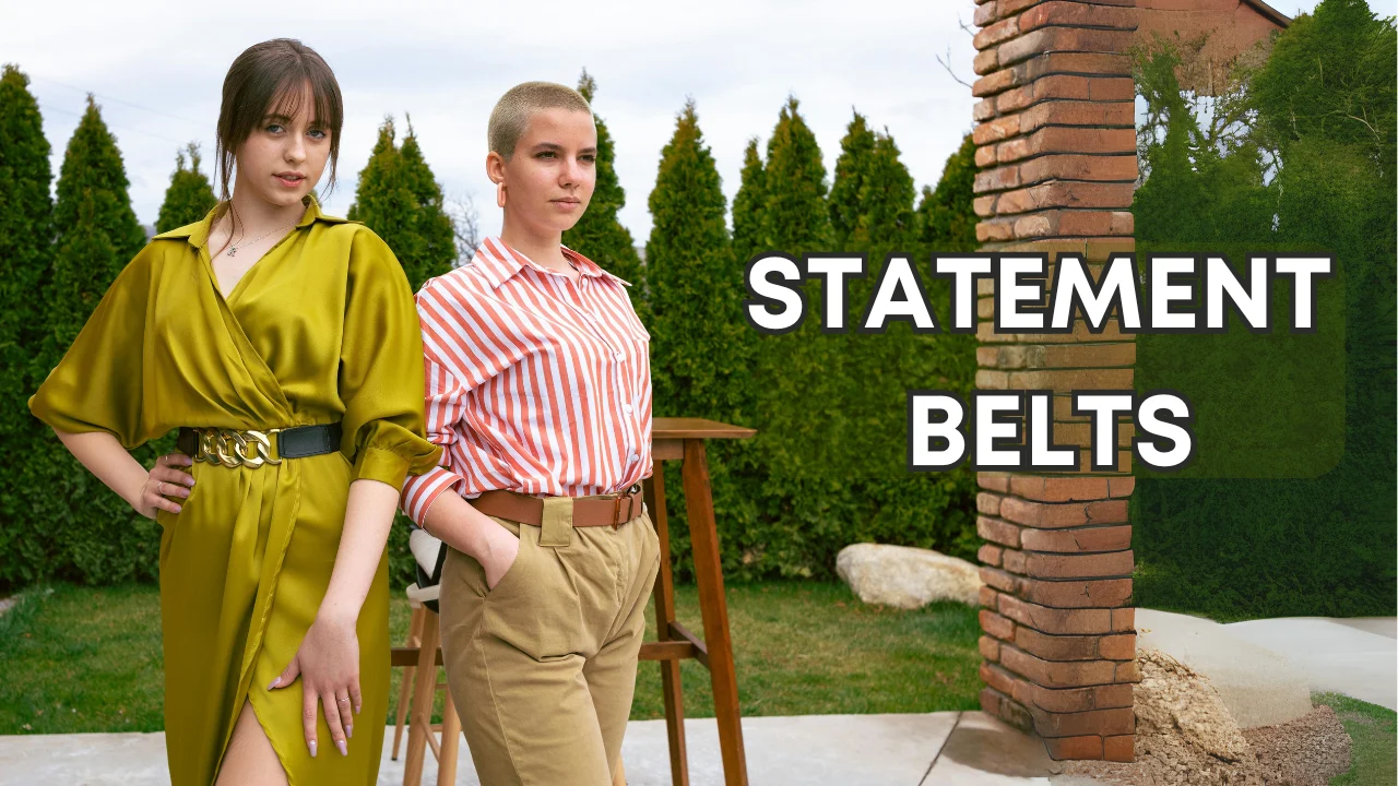 Image with two women showing their outfits with statement belts