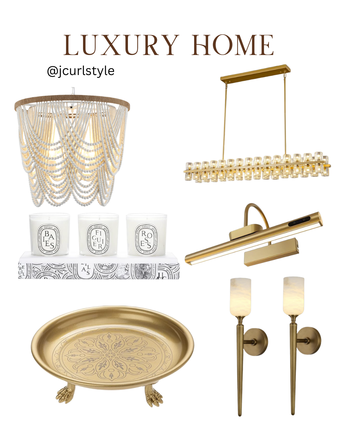 Amazon Home decor for a Luxury home. Lamps, candles, trays.