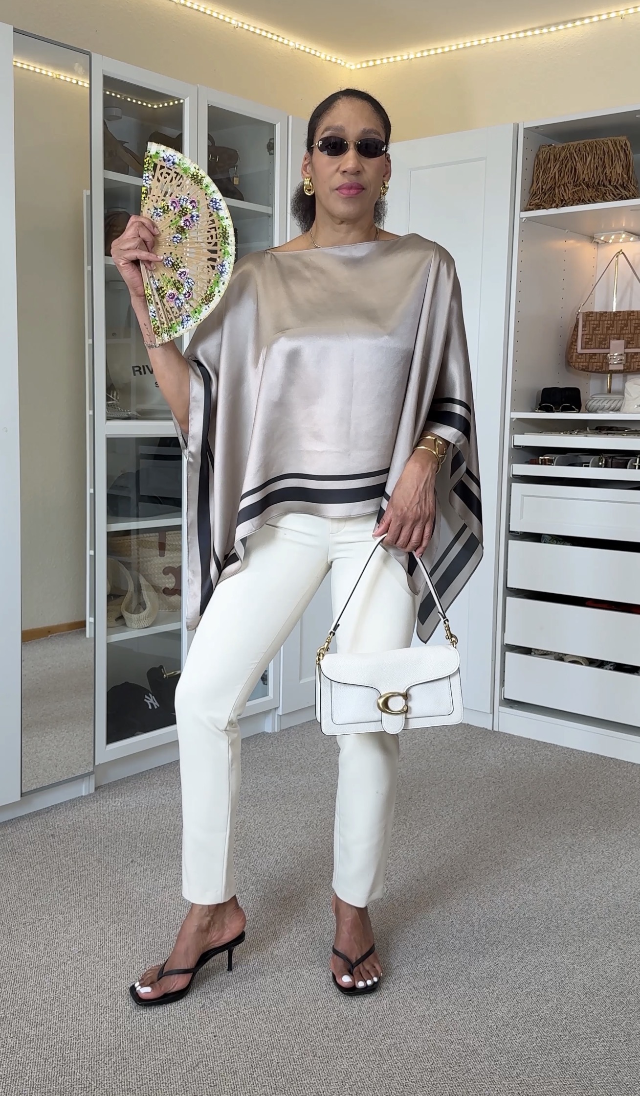 Jcurlstyle wearing a silk Ovcio cape + discount code